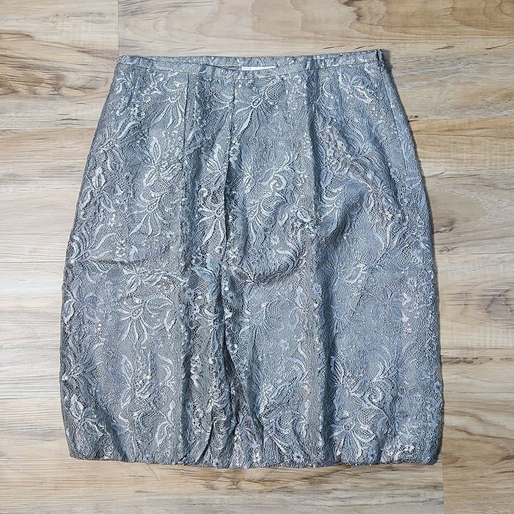 🔺️Loft Olive Green Floral Lace Print Bubble Skirt Size 4